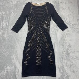 Calvin Klein Knit Bodycon Dress‎ Womens Small Black Lined Perforated Round Neck